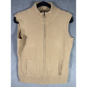 Woolovers Mens‎ Medium 100% Pure New Wool Zip Vest Beige Tan Brown Sweater Gilet